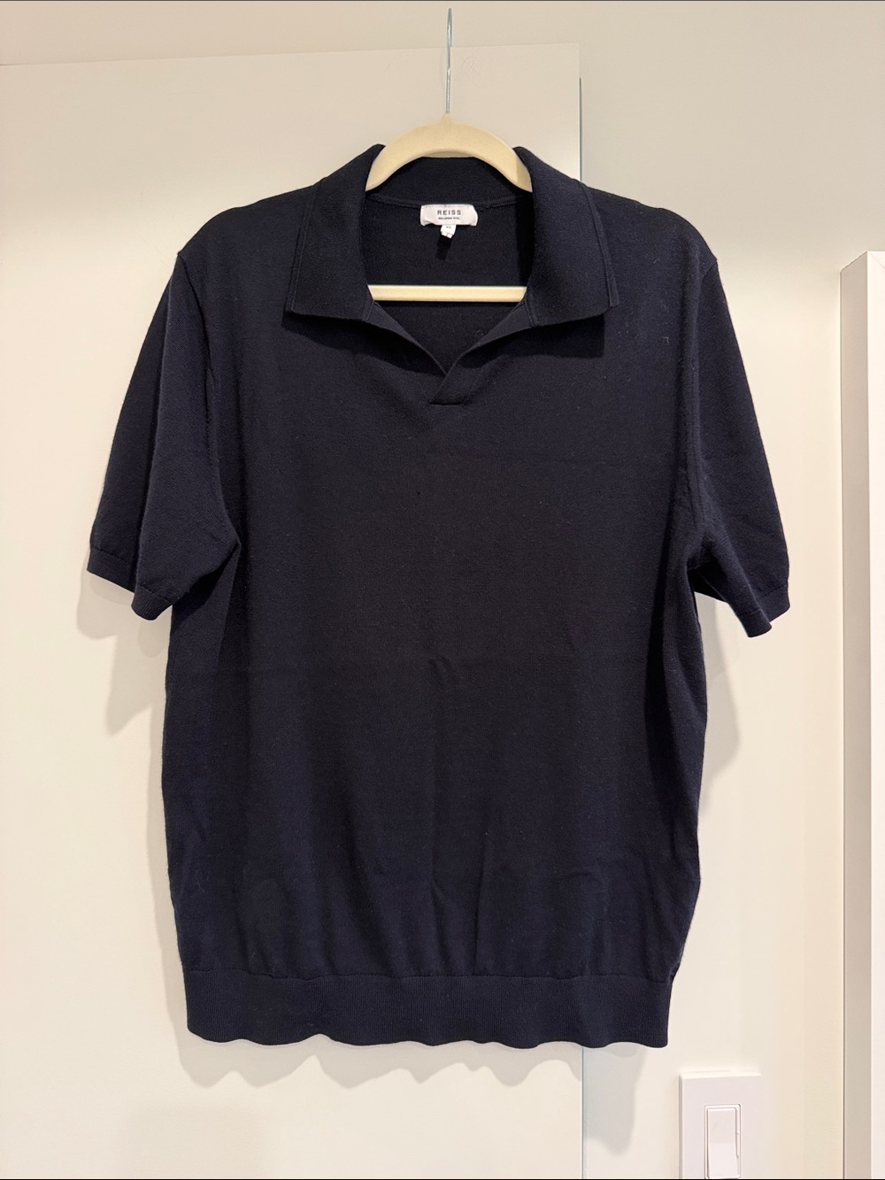 Reiss Men's 100% Merino Wool Short-Sleeve Polo in Navy Blue Size XL